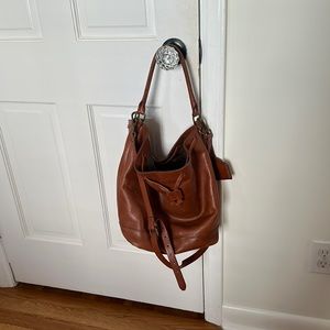 Cognac leather bucket bag